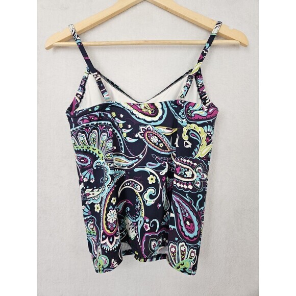 Lands End Tankini Womens Size 8 Purple Paisley‎ Pattern V-Neck Swim Top - Picture 3 of 5